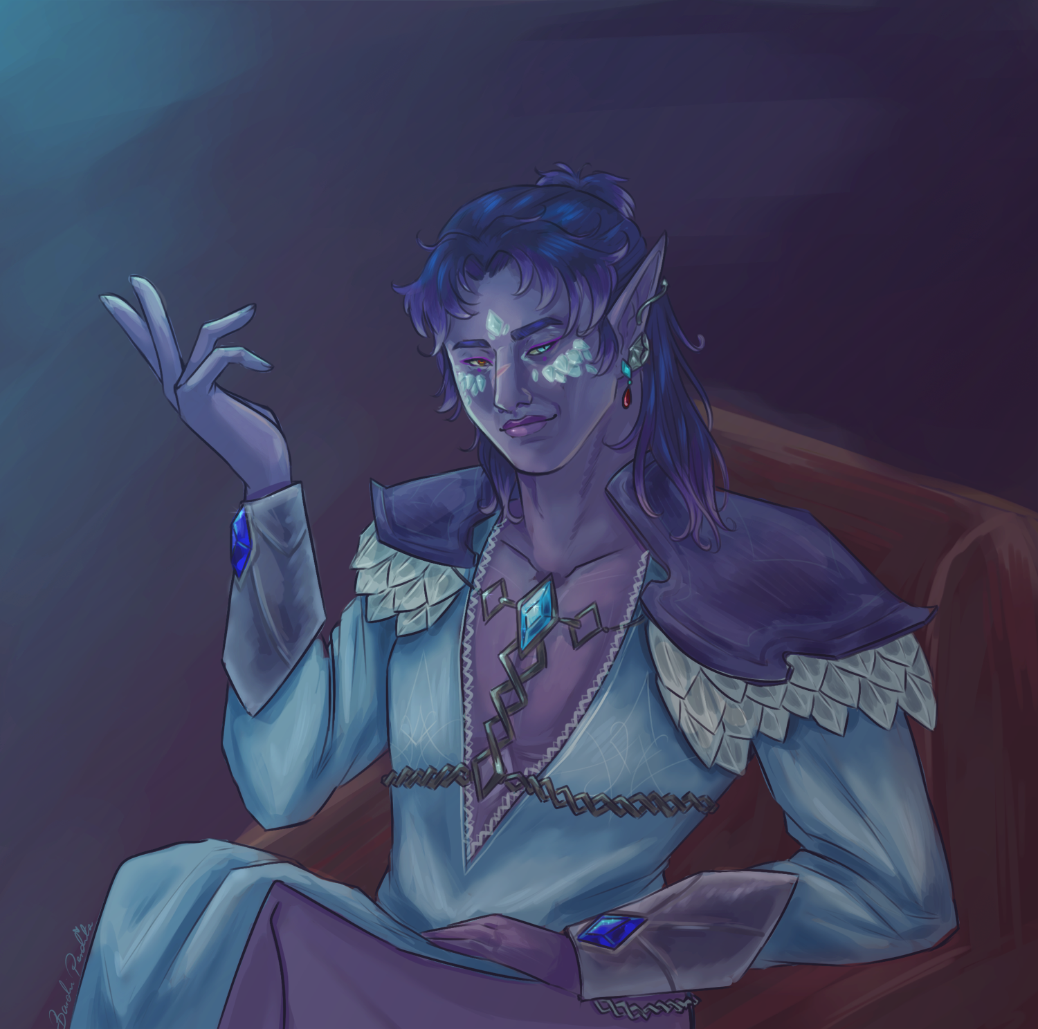 A drow sorcerer looking smug